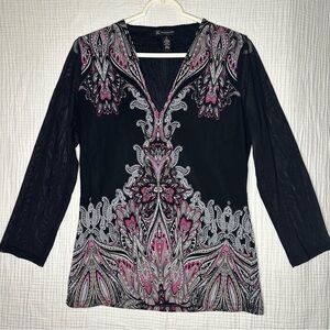 INC International Concepts Top Boho Sheer Mesh Indie Whimsigoth Y2K Blouse-SZ M